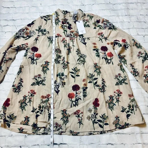 NWT Loveriche Boho Botanical Floral High Neck LS Keyhole Blouse Top Size L - Picture 6 of 12